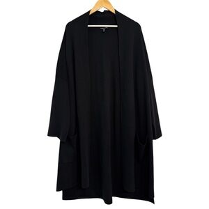 Eileen Fisher Black Open Front Long Heavy Knit Cardigan Size L